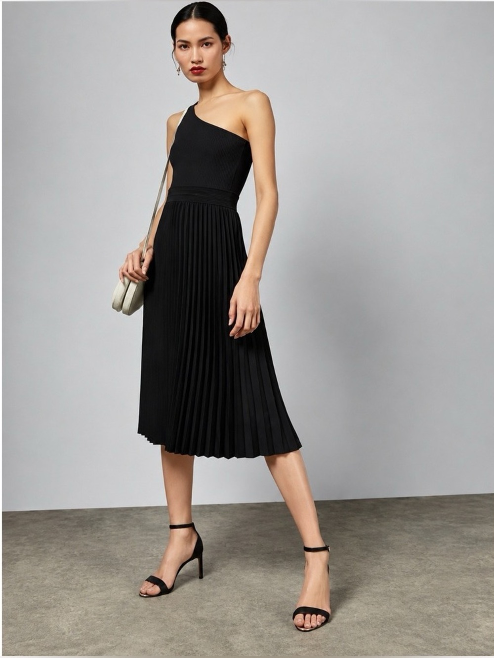 Ted baker miriom black One-Shoulder Pleated Midi Dress size Xd
